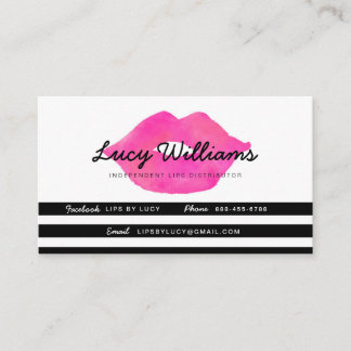 Lips Business Cards, Black & White Stripes Loyalty Card