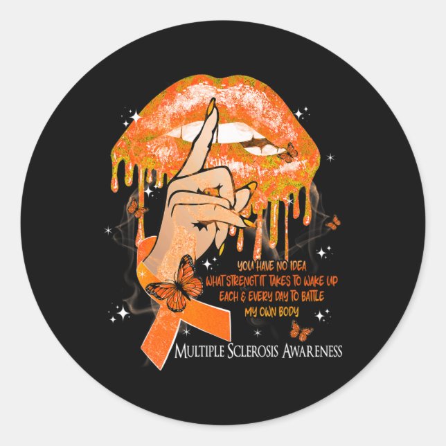 Lips Butterflies Women Multiple Sclerosis Awarenes Classic Round Sticker (Front)