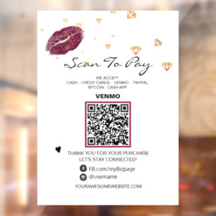 *~* LIPS DIAMONDS Scan to PAY  QR code  Window Cling