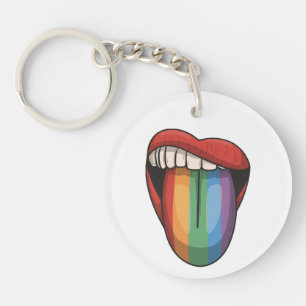 Lips gay pride lgbt rainbow colourful flag key ring