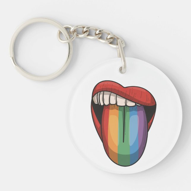Lips gay pride lgbt rainbow colourful flag key ring (Front)