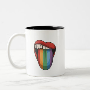 Lips gay pride lgbt rainbow colourful flag Two-Tone coffee mug