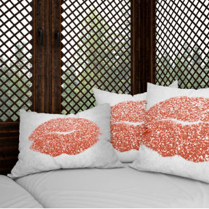 Lips Glitter Grey Peach Gold Makeup Kiss Copper Lumbar Cushion