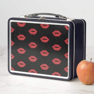Lips Glitter Kisses Elegant Feminine Girly Makeup Metal Lunch Box