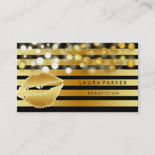 Lips Gold Black Stripes Makeup Artist Beautician Business Card