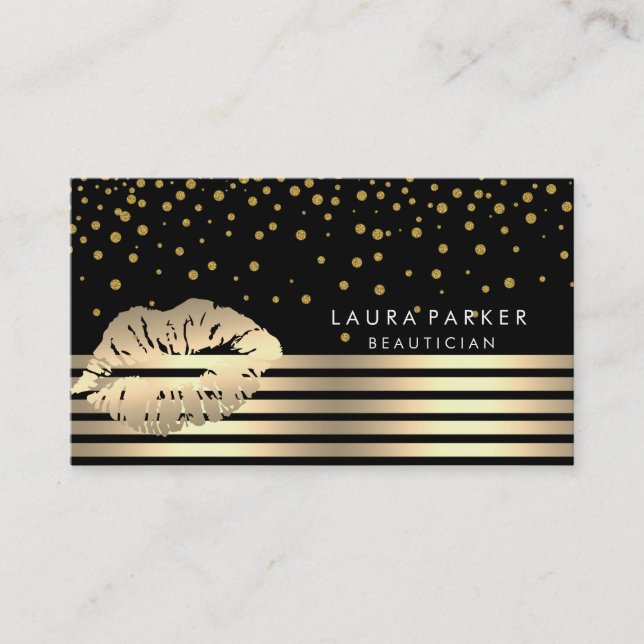 Lips Gold Black Stripes Makeup Artist Beautician Business Card (Front)