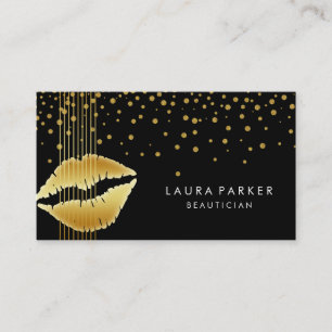 Lips Gold Black Stripes Makeup Artist Beautician Business Card