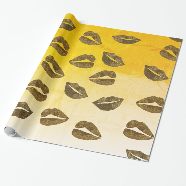 Lips Gold Foil Wrapping Paper (Unrolled)
