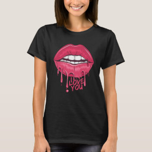 Lips I Love You Kiss Pink Blood Artwork T-Shirt