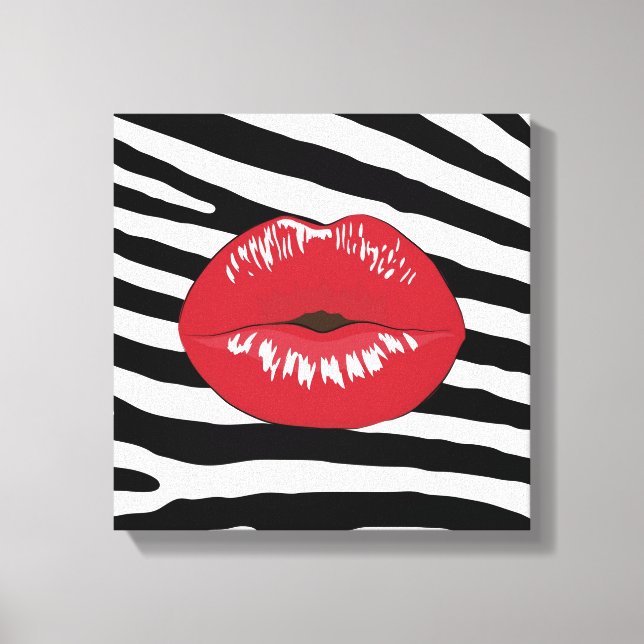 Lips kiss beauty glamour fashion trendy zebra canvas print (Front)