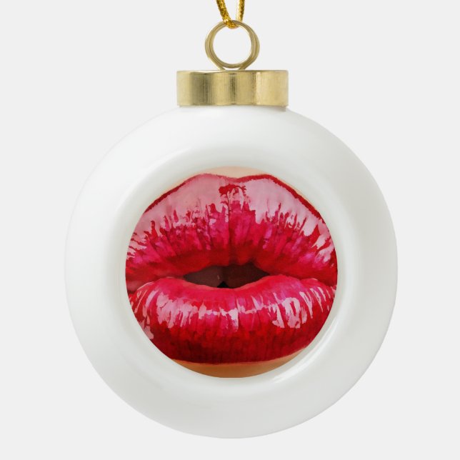 Lips kiss inside christmas ornament (Front)