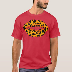 Lips kissing with Wild Leopard Pattern T-Shirt