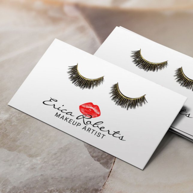 Lips & Lashes Makeup Artist Elegant Beauty Salon Business Card (Creator Uploaded)