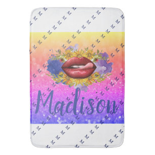 Lips Licking Custom Glitter Name Personalised Bath Mat
