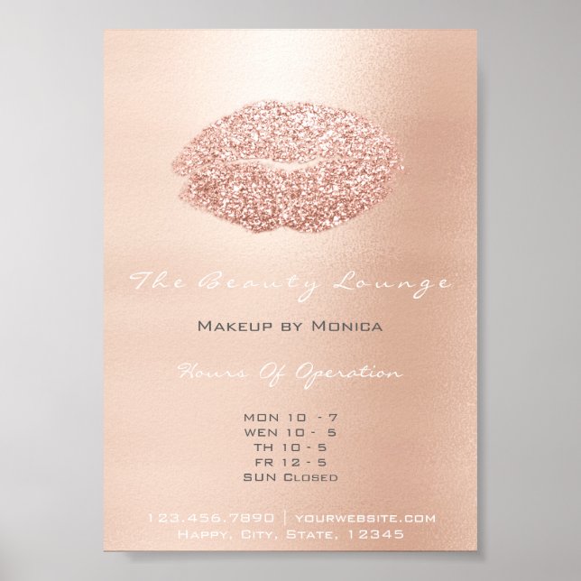 LIps Makeup Artist Glitter Rose Gold Grey Kiss Poster (Front)