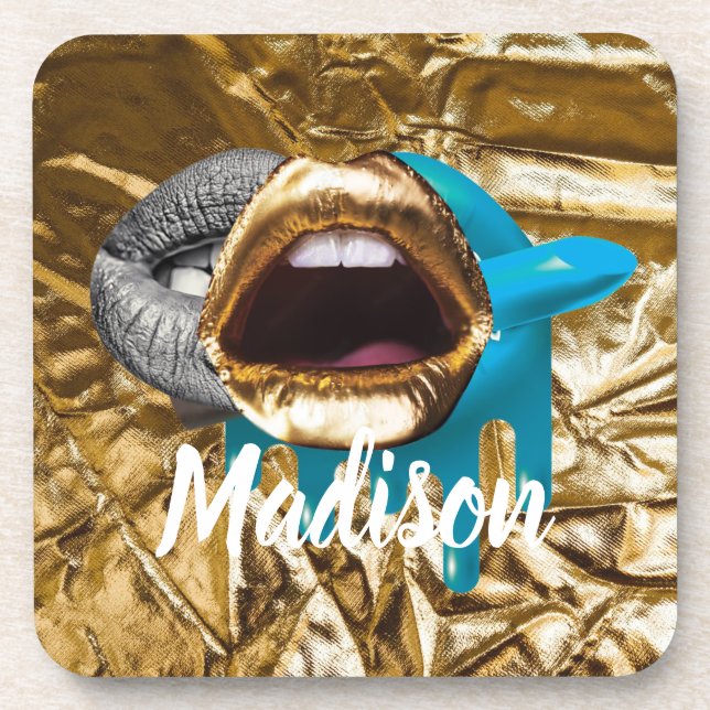 Lips Makeup Beauty Girls Gift Custom Personalized Coaster (Front)