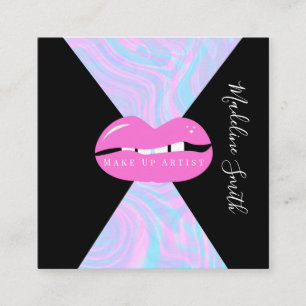 Lips Marble Abstract Pink Makeup Artist Square Business Card