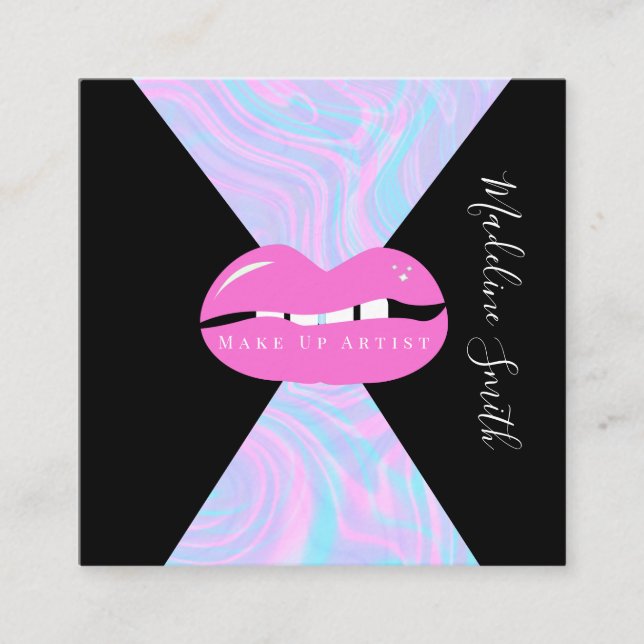 Lips Marble Abstract Pink  Makeup Artist   Square Business Card (Front)