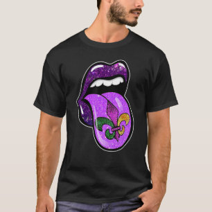 Lips Mardi Gras Carnival Purple Fleur De Lis Women T-Shirt