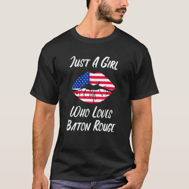 Lips Mouth Love American Flag Baton Rouge T-Shirt (Front)