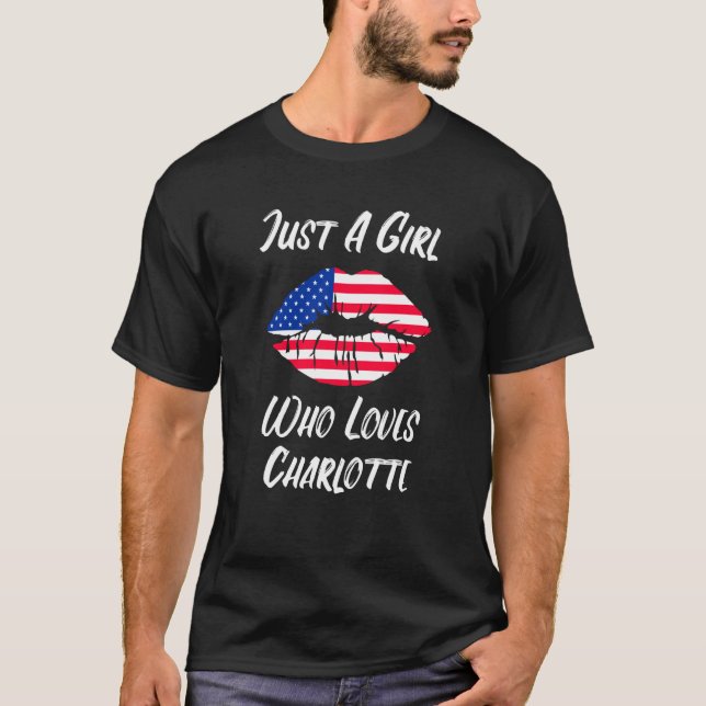 Lips Mouth Love American Flag Charlotte T-Shirt (Front)