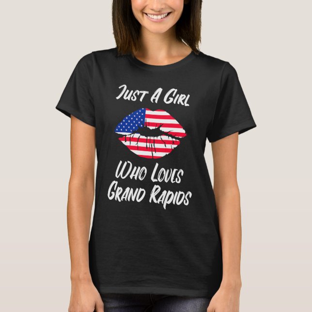 Lips Mouth Love American Flag Grand Rapids T-Shirt (Front)