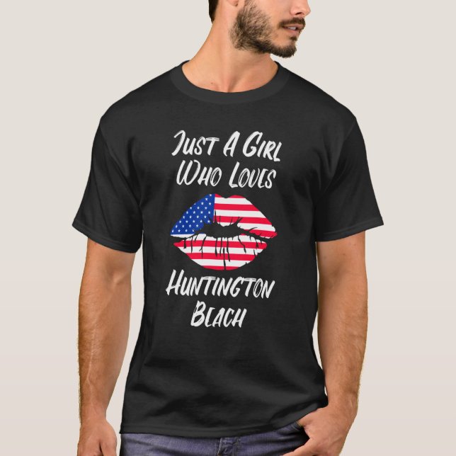 Lips Mouth Love American Flag Huntington Beach T-Shirt (Front)