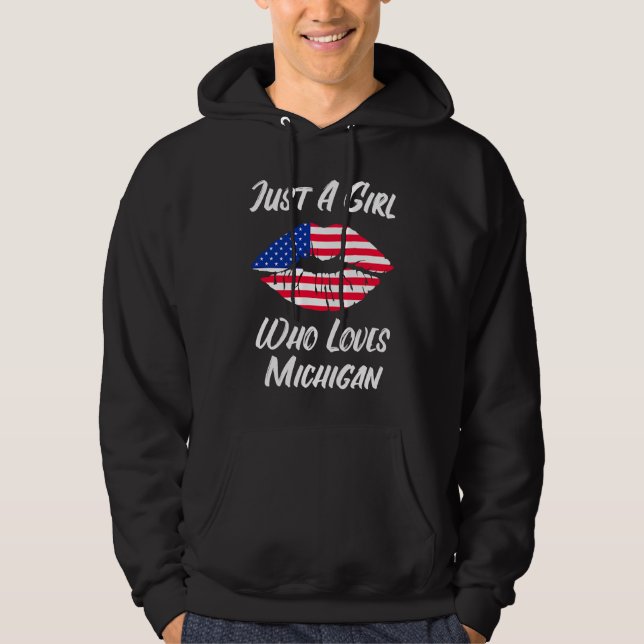 Lips Mouth Love American Flag Michigan Hoodie (Front)