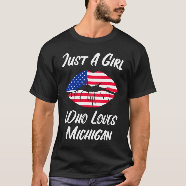 Lips Mouth Love American Flag Michigan T-Shirt (Front)