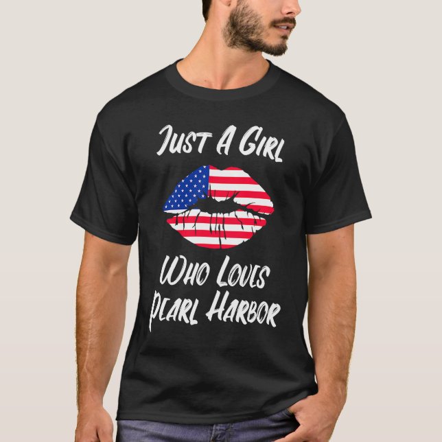 Lips Mouth Love American Flag Pearl Harbour T-Shirt (Front)