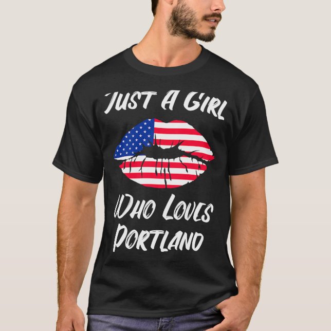 Lips Mouth Love American Flag Portland T-Shirt (Front)