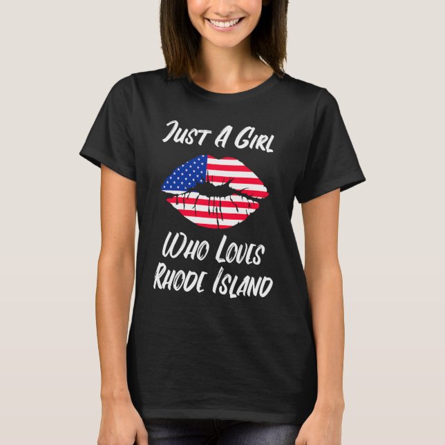 Lips Mouth Love American Flag Rhode Island T-Shirt (Front)