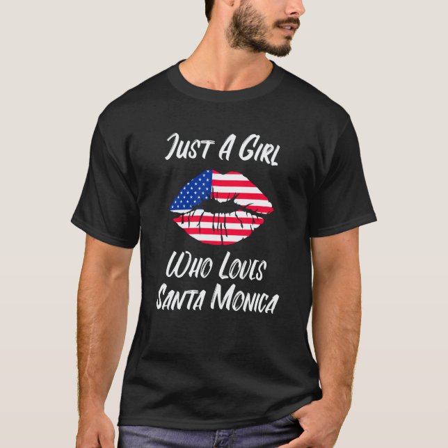 Lips Mouth Love American Flag Santa Monica T-Shirt (Front)