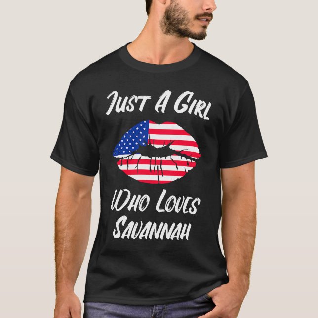 Lips Mouth Love American Flag Savannah T-Shirt (Front)