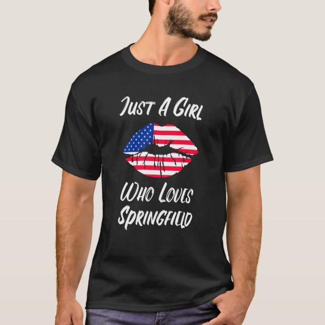 Lips Mouth Love American Flag Springfield T-Shirt (Front)