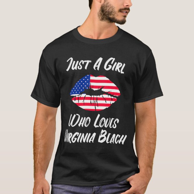 Lips Mouth Love American Flag Virginia Beach T-Shirt (Front)