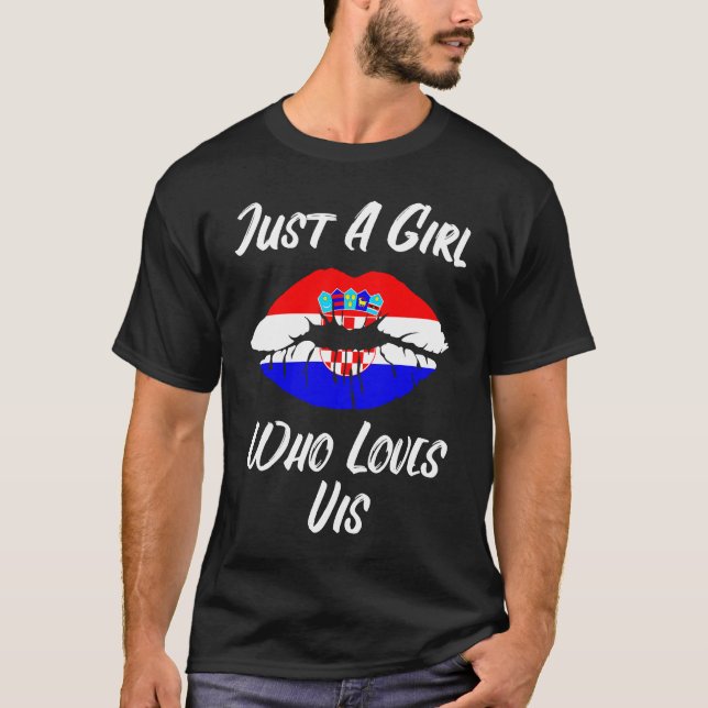Lips Mouth Love Croatia Flag Vis T-Shirt (Front)