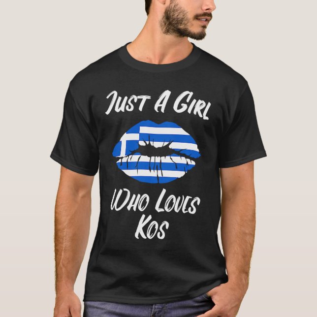 Lips Mouth Love Greek Flag Kos T-Shirt (Front)