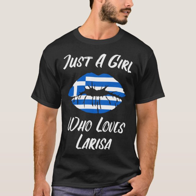 Lips Mouth Love Greek Flag Larissa T-Shirt (Front)