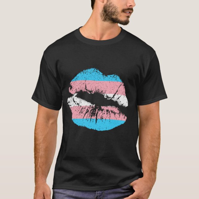 Lips Mouth Trans Support Pink Blue Flag Stripe T-Shirt (Front)