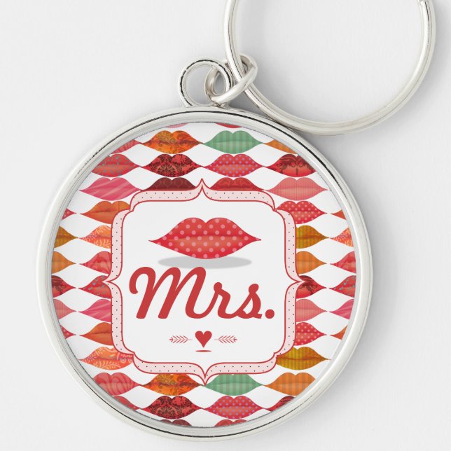 Lips Mrs. Hipster Vintage Retro Bride Key Ring (Front)