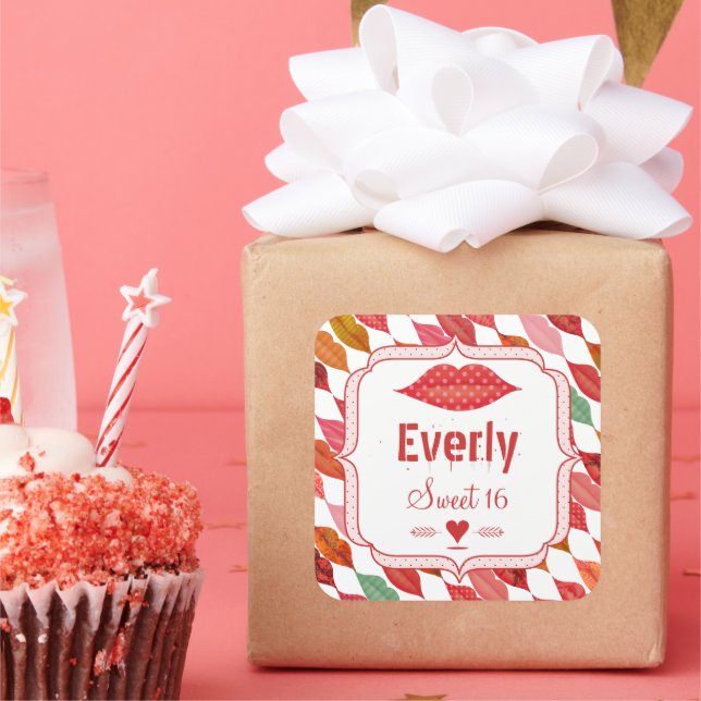 Lips Mrs. Hipster Vintage Retro Bride Square Sticker (Party)