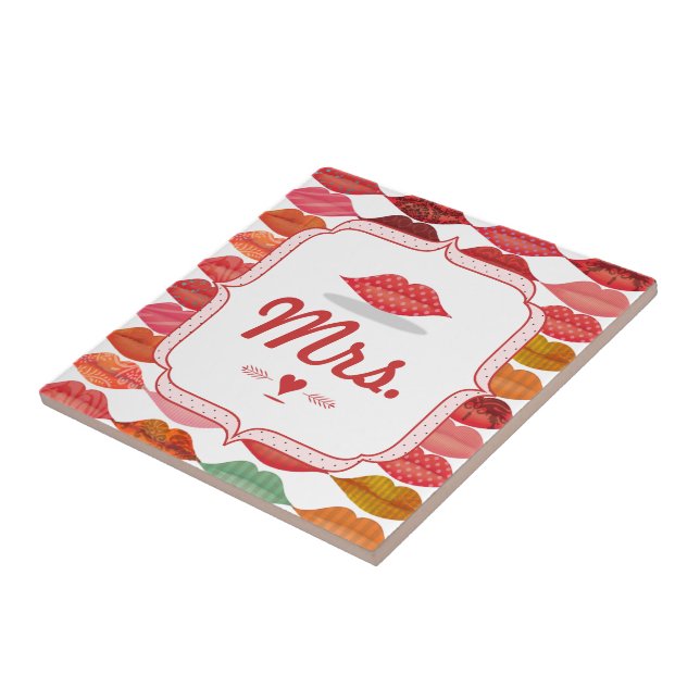 Lips Mrs. Hipster Vintage Retro Bride Tile (Side)