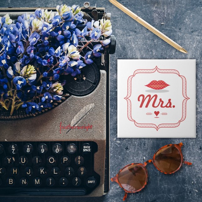 Lips Mrs. Hipster Vintage Retro Bride Tile (Creator Uploaded)