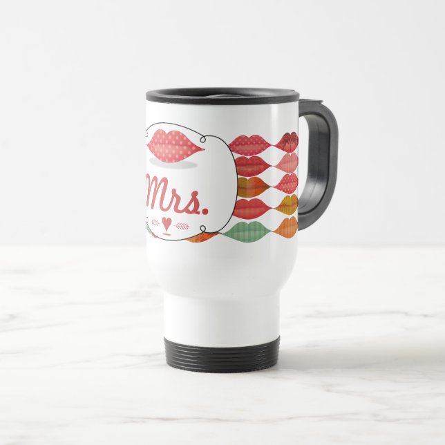 Lips Mrs. Hipster Vintage Retro Bride Travel Mug (Front Right)