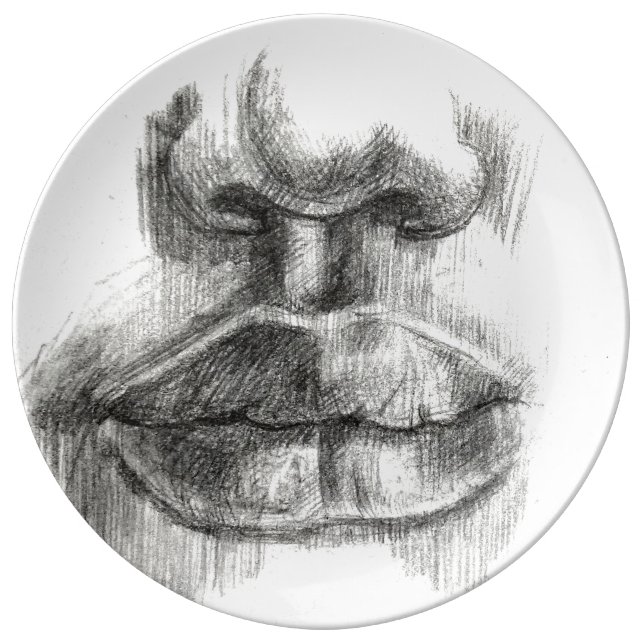 Lips & Nose Pencil  Drawing Porcelain Plate (Front)
