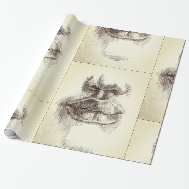 Lips & Nose Pencil Drawing  Wrapping Paper (Unrolled)