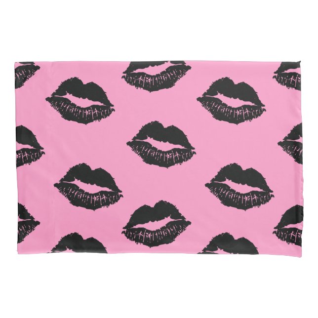Lips Pattern Black and Pink Pillowcase (Front)