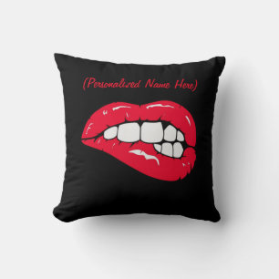 Lips Pop Art Hot On Black Cushion
