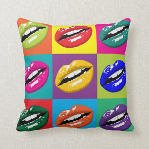 Lips Pop Art Squares Large Print Cushion